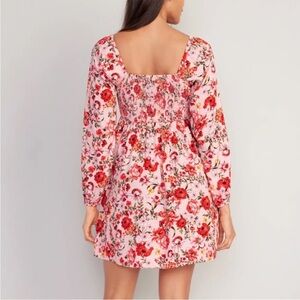 Old navy long sleeve pink floral smocked dress size large
